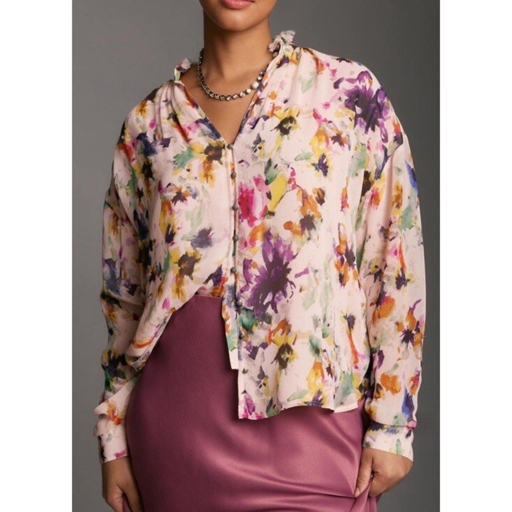 Pilcro Pink Multicolor Floral Lightweight Button-Down Shirt – Size Large